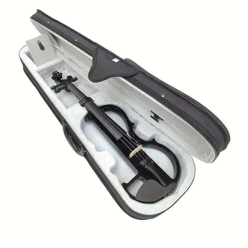Electric Violin Full Size 4/4, Black Silent Electric Violin, Solid Wood Metallic Electric Fiddle Beginner Kit For Adults Teens